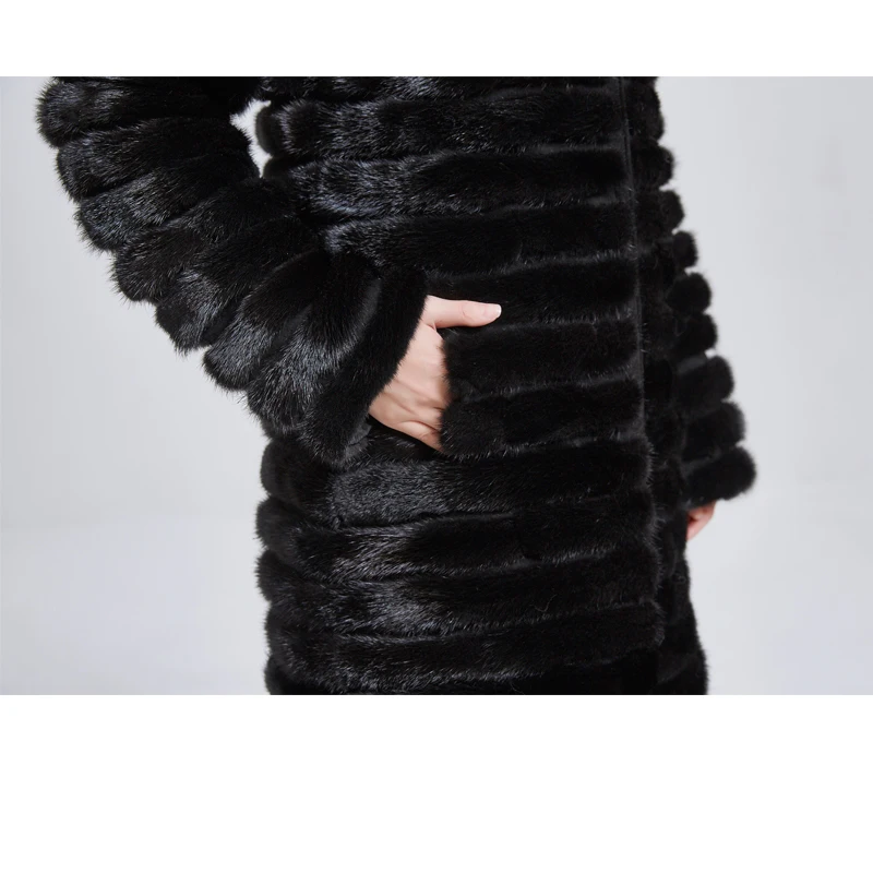 Huanhou queen 2018 real mink fur coat for women with hood,extra large plus size winter warm slim coat.