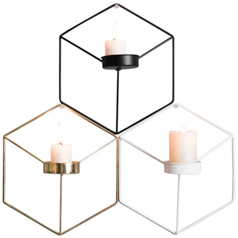 Wrought iron geometric candlestick decoration 3D wall ... on Shelves For Candle Displays id=31851