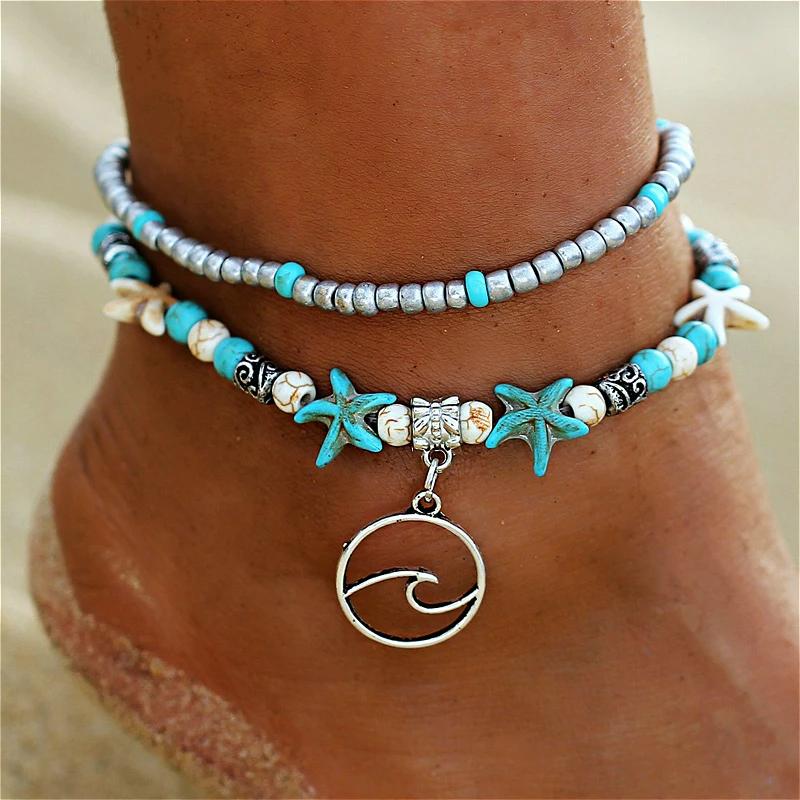 Bohemia Vintage Style Wavy Natural Stone Beach Anklet Bracelet Charm