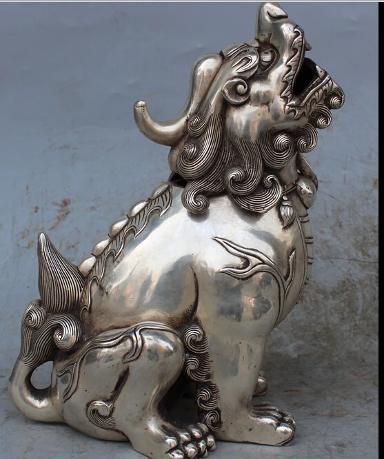 zhaomeirui58++10" Chinese Silver Foo Fu Dog Beast Pixiu Incense Burner