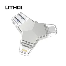 Флеш-накопитель UTHAI T82 USB 4 в 1 type-c/Lightning/Micro USB/USB 3,0 для iPhone Металл 64 ГБ 32 ГБ 128 ГБ