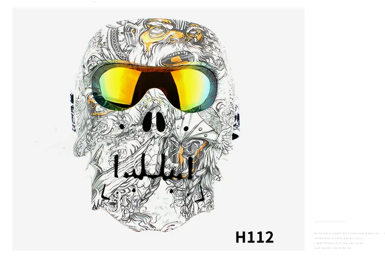 Мотоциклетные очки, Байкерский шлем, маска, винтажная Съемная модульная маска с черепом, мотоциклетные очки с фильтром для рта, очки для мотокросса - Цвет: H112