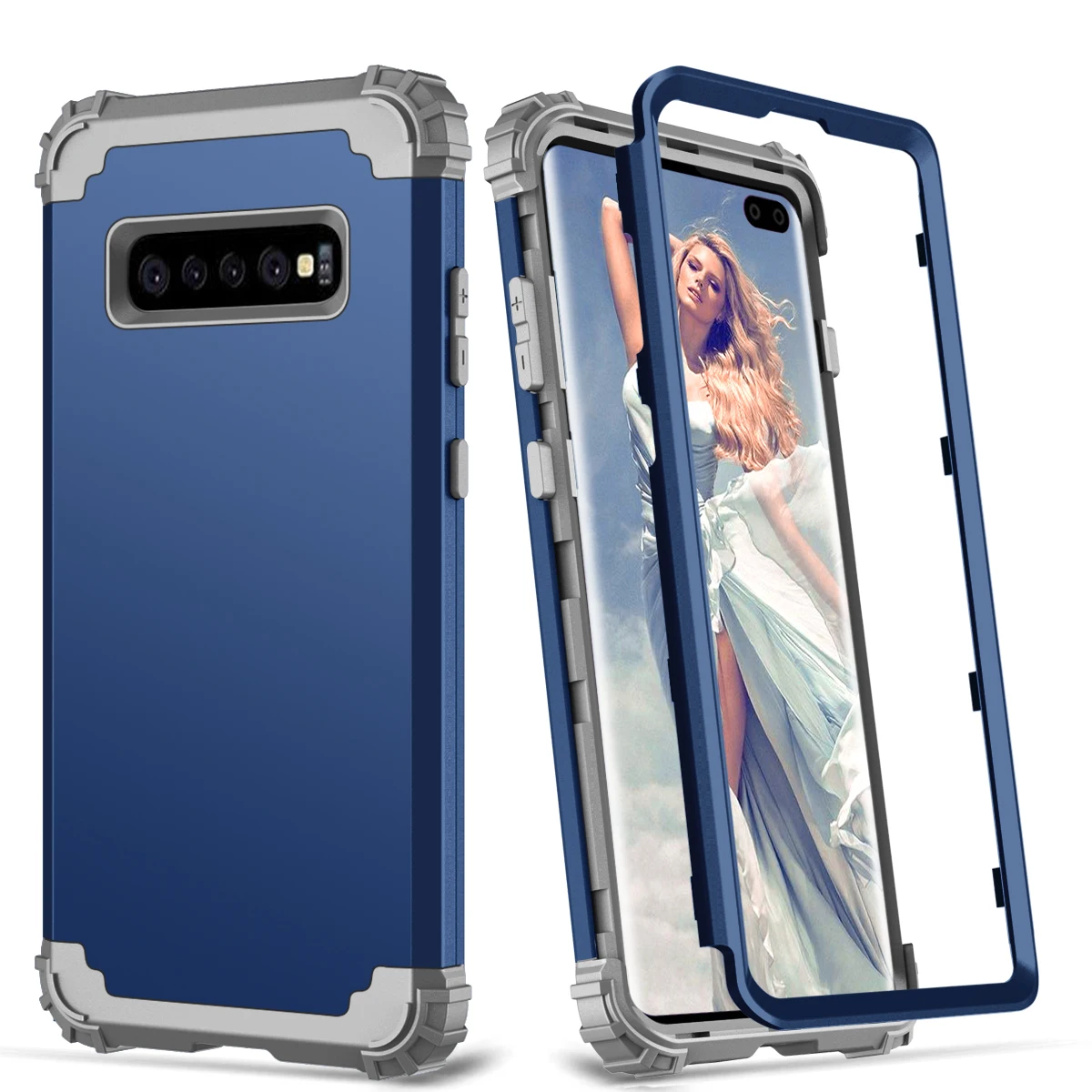 Для samsung Galaxy S10 S9 S8 Plus Note 9 чехол Полный Корпус чехол 3 в 1 Гибридный Жесткий ПК и мягкий силиконовый сверхпрочный бампер - Цвет: Navy Blue and Grey