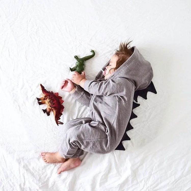 Детский комбинезон с капюшоном и рисунком динозавра; милый комбинезон с длинными рукавами для новорожденных мальчиков и девочек; хлопковый комбинезон с длинными рукавами