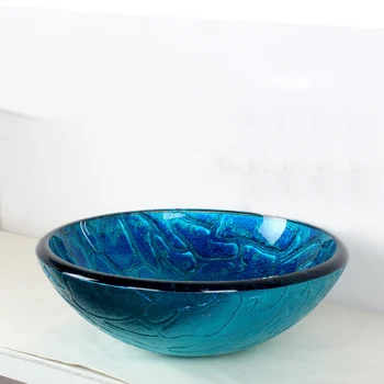 

A1 Simple and stylish various bathroom potted tempered glass sink blue glass washbasin washroom LO629333