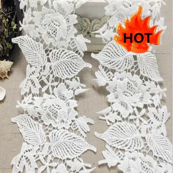 

15 yards white Lace Trim with Rose and Leaf Embroidered Lace Trim Wedding Fabric 6.69 Inches Wide