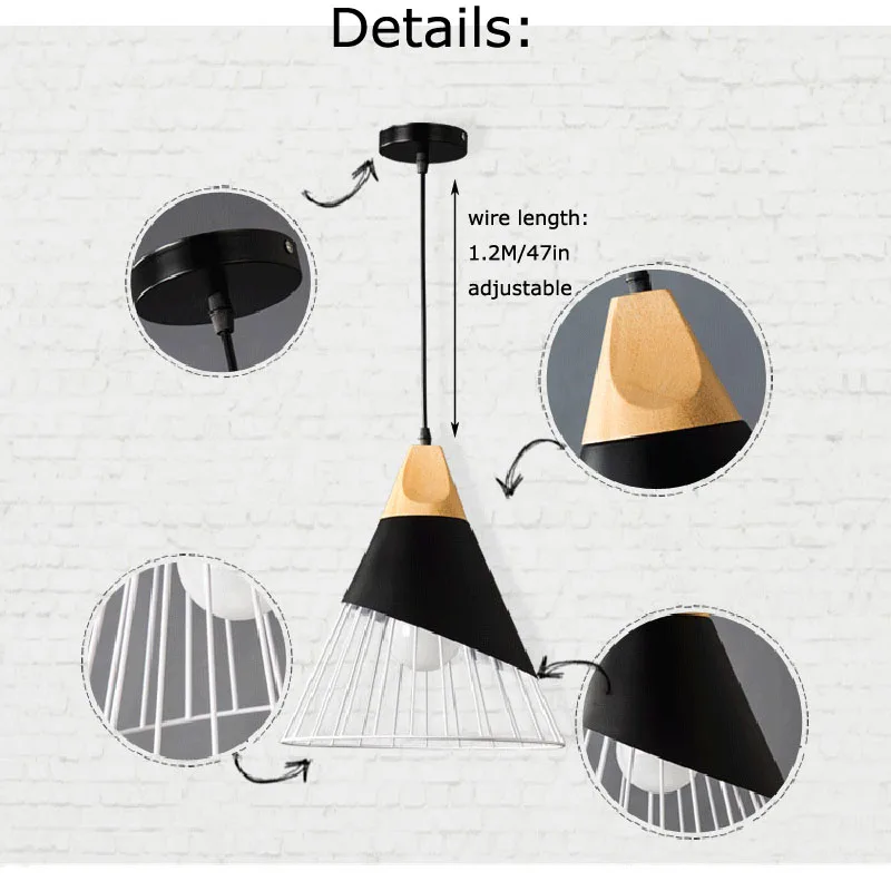 Nordic Solid Wood Pendant Light Modern Aluminum Indoor Home Light E27 Socket Restaurant Pendant Lights Lamp Dining Room Cafe Bar  (8)
