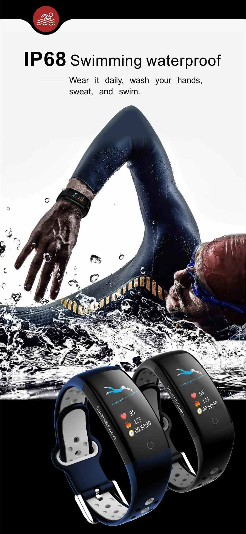 3D динамический Q6S Смарт-часы браслет кровяное давление монитор сердечного ритма Смарт-браслет IP68 водонепроницаемый спортивный фитнес-трекер