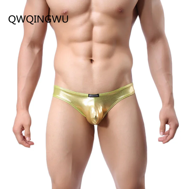 

Sexy Men Briefs Imitation Leather Sexy Underwear Briefs Low Waist Underpants Men Briefs Wetlook Fabrics Cozy Men Bikini Briefs