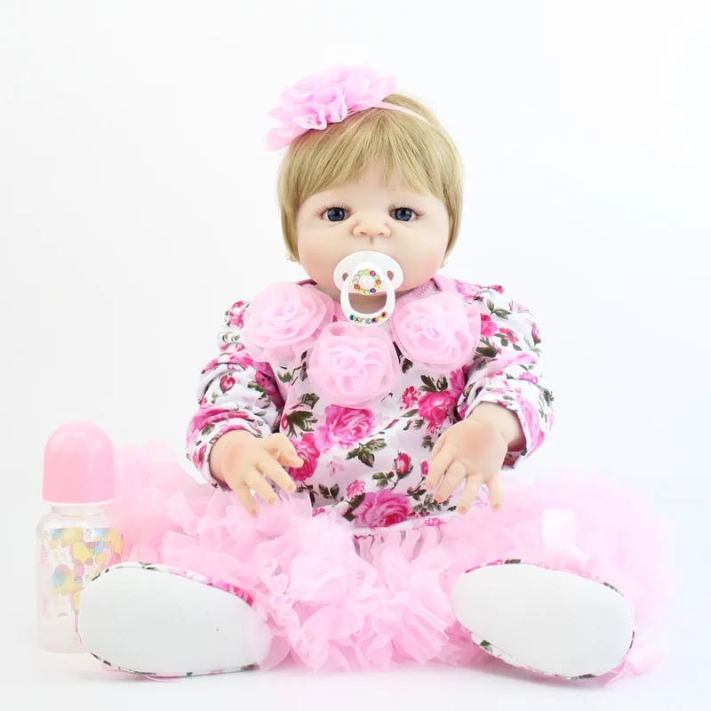 55 см полный силикона Reborn Baby Doll виниловые игрушки блондинка новорожденных принцессы для малышей жив Bebe играть дома купаться игрушка девушка