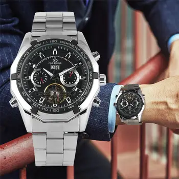 

2019 Men Mechanical Watch Self Wind Luminous Hands Calendar Function Dual Display Automatic Watches for Men Business zegarek