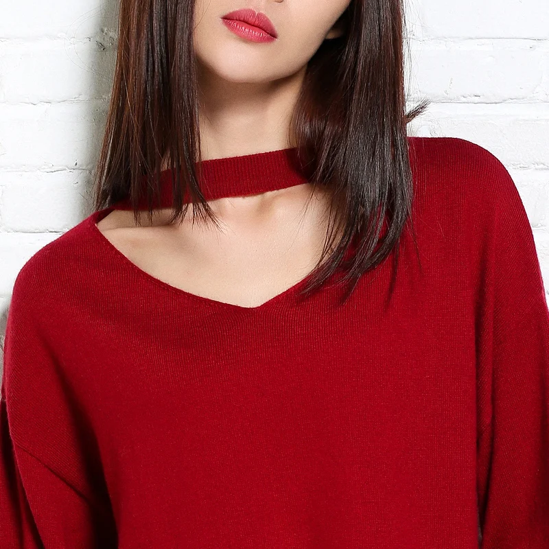 HZYRMY Spring Autumn New Women' Cashmere Sweater Fashion Loose large size V-Neck Solid color Wool pullovers Long sleeve Sweaters Sweaters