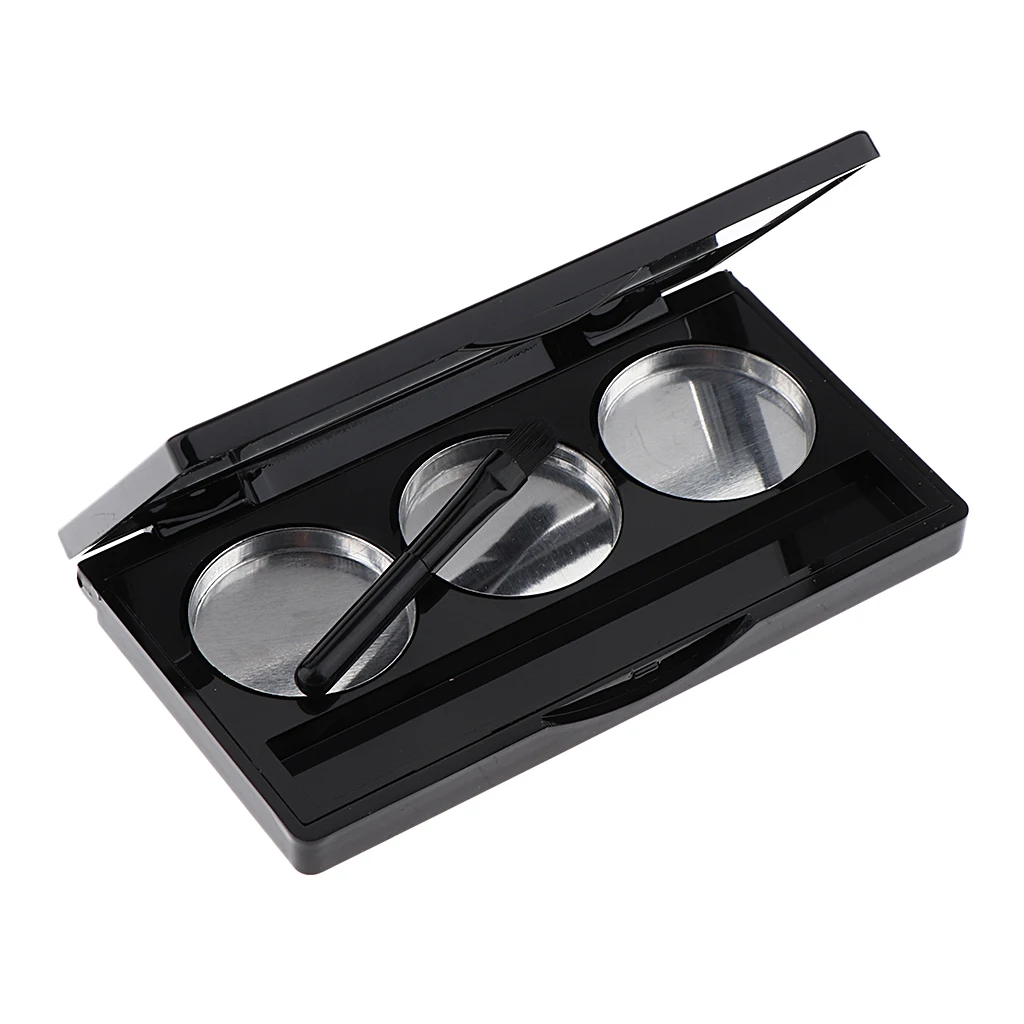 Empty 3 Slots Eyeshadow Lipstick Powder Box Case Cosmetic Packing Palette with Makeup Mirror and Brush, Square 9.2x5.1x1.1cm