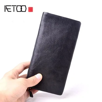 

AETOO Vintage handmade leather first layer vegetable tanned leather wallet male leather zipper wallet long soft leather wallet
