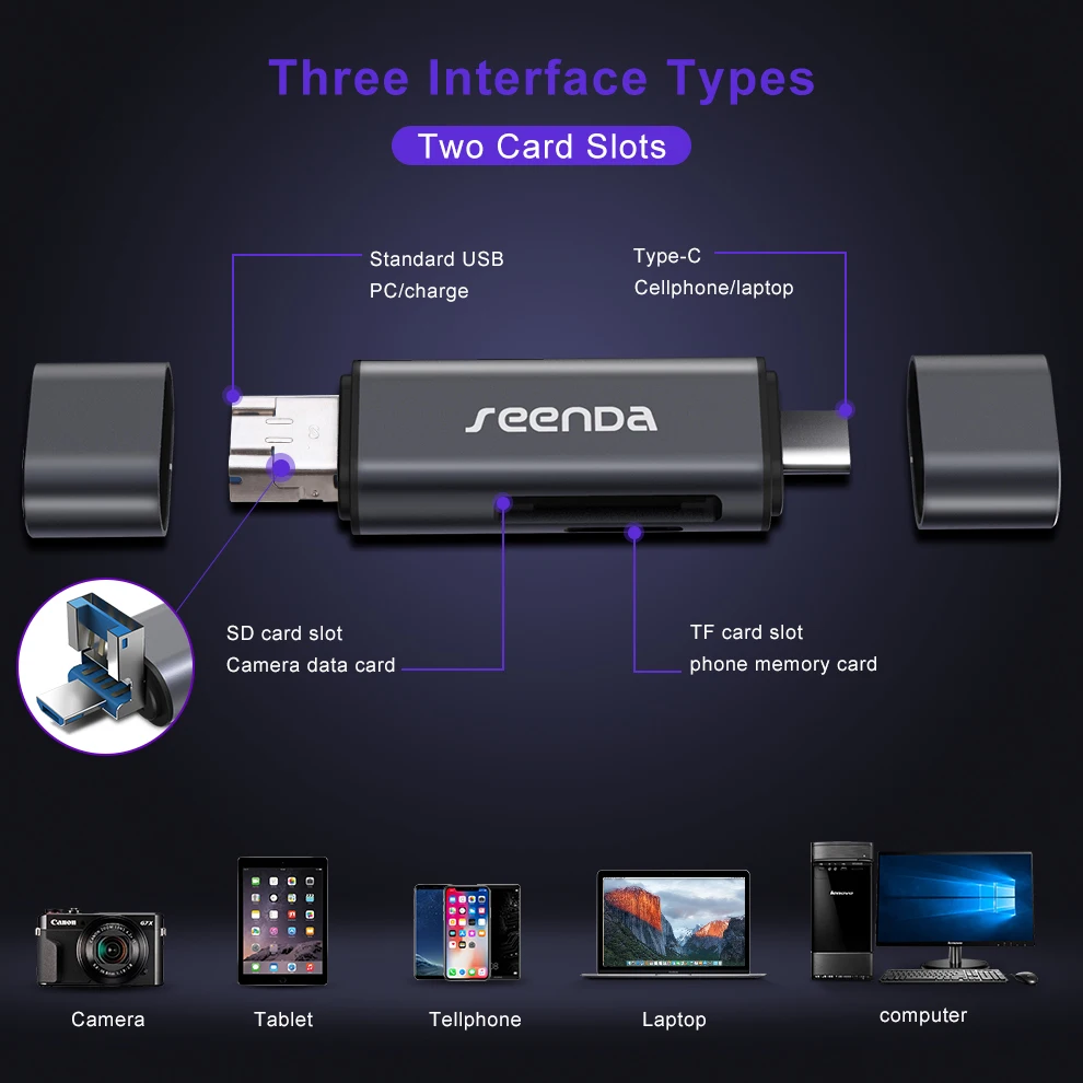 Seenda все в 1 USB 3.0 Тип-C Металл card reader высокое Скорость SD Micro SD Card Reader micro USB Multi Memory OTG картридер