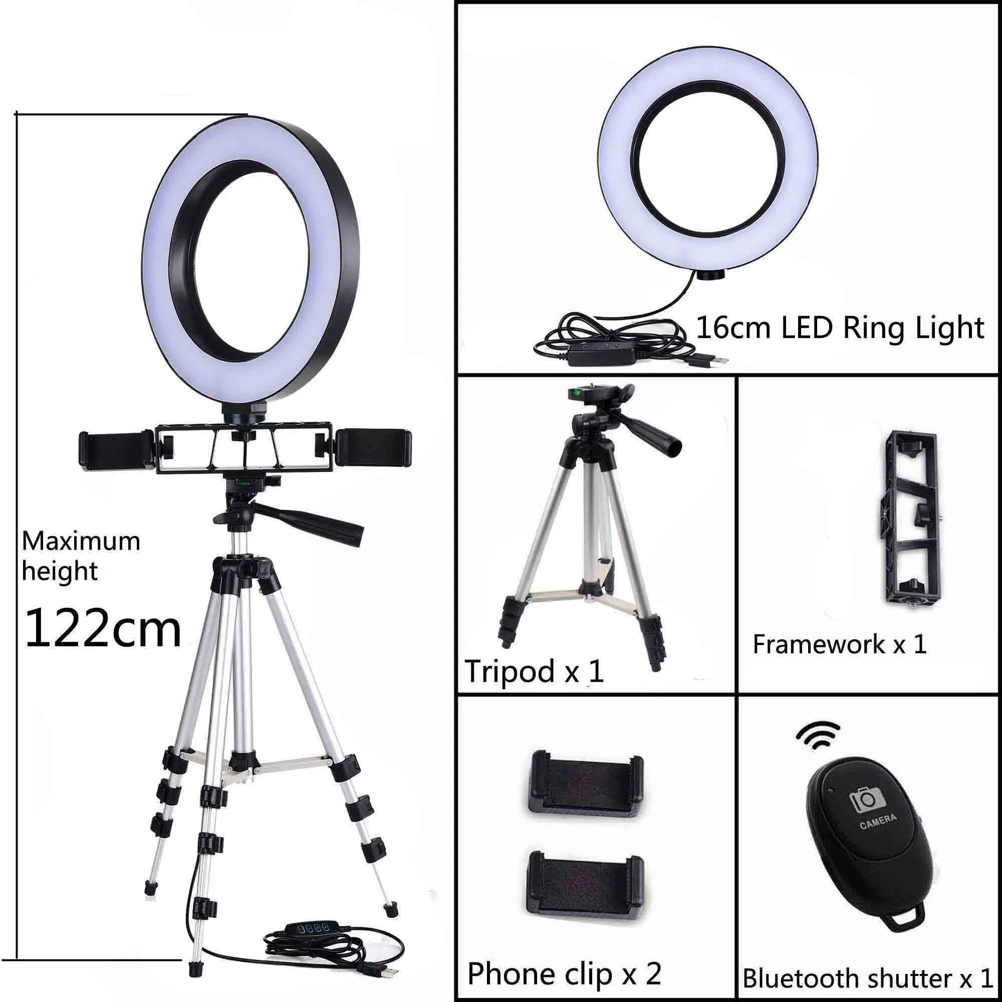 Светодиодный кольцевой светильник-Трипод с регулируемой яркостью для студийной камеры, фотографический светильник ing с Bluetooth пультом дистанционного управления и 3 держателем для телефона, настольная лампа для YouTube