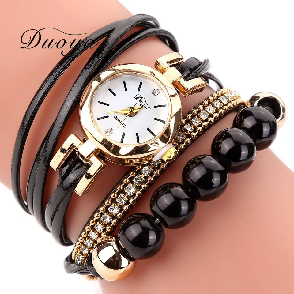 

Duoya Brand Watches Women Luxury Gold Dial Bead Charm Wrist Watch Fashion Ladies Vintage Beads Charm Bracelet Weistwatch