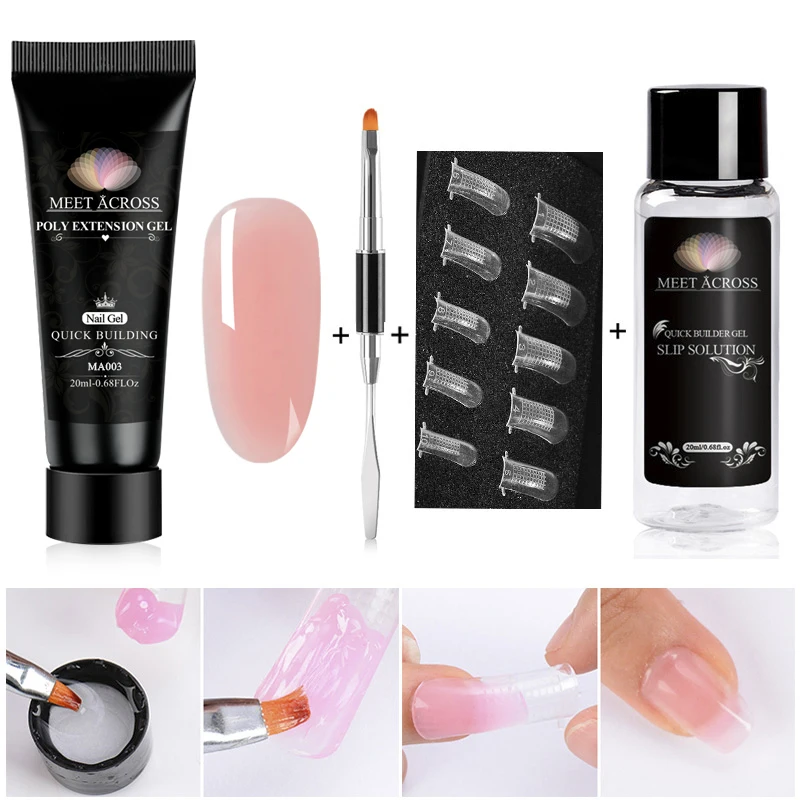 Kits de Gel de extensión de polietileno para decoración de uñas estilo francés Color de camuflaje Punta de uñas cristal Uv Gel rebanado cepillo uñas