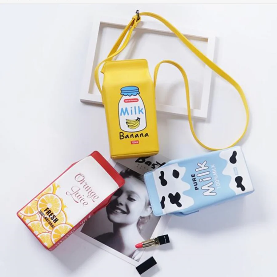 

Personalized Cute Strawberry Milk Carton Printed Bag Chic Beverage Bottle Design Shoulder Bags Women Handbag Purse Messenger Bag