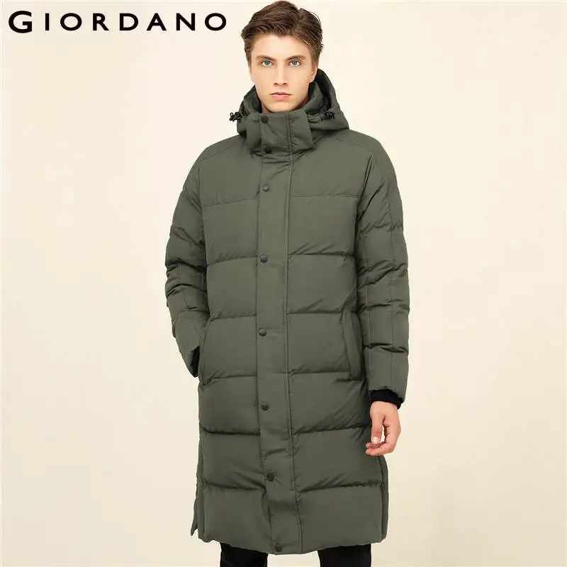 Giordano Men Down Jacket Detachable Hood Men Down Coat Brand Long Men's