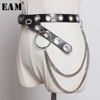 

[EAM] 2020 New Spring Summer Pu Leather Hollow Out Chain Split Joint Buckle Personality Long Belt Women Fashion All-match JU019