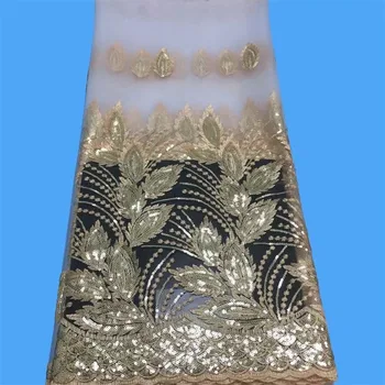 

African Sequins Lace Fabric 2019 Embroidered Nigerian Laces Fabrics High Quality French Tulle Lace Fabric For Women(YD-4-19