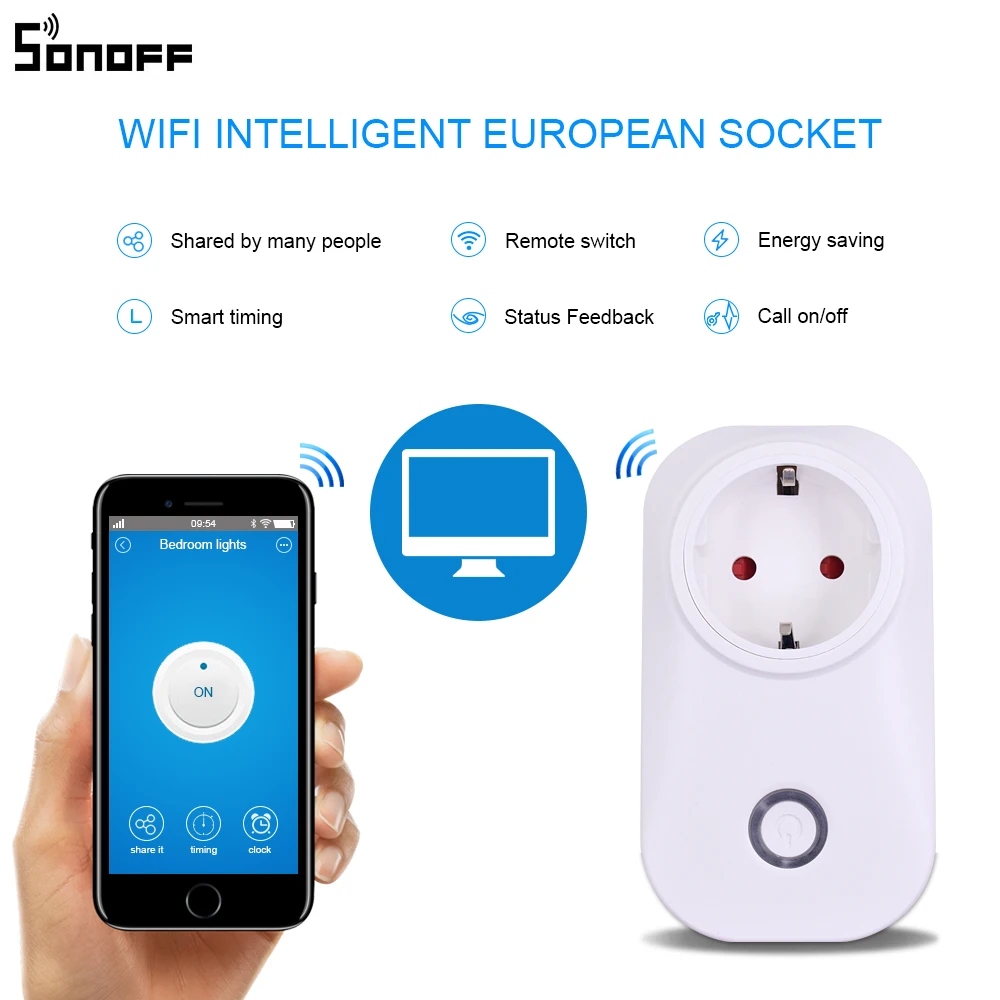 Itead Sonoff S20 умная Wi Fi розетка ЕС штекер Беспроводной дистанционного переключатель