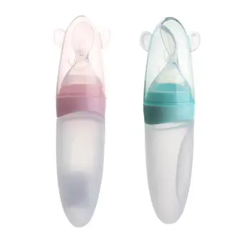 

2 Colors Squeezing Feeding Spoon Silicone Training Scoop Rice Cereal Food Supplement Feeder Safe Tableware Medicine Feed Tools