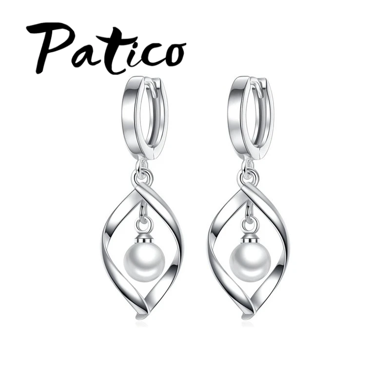 

PATICO Free Shipping 100% 925 Sterling Silver Natural Pearl Pendant Earrings Hot Selling Women Jewelry Accessory Earrings