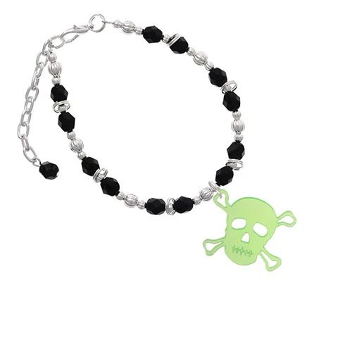 Acrylic Large Lime Green Skull Black Beaded Bracelet