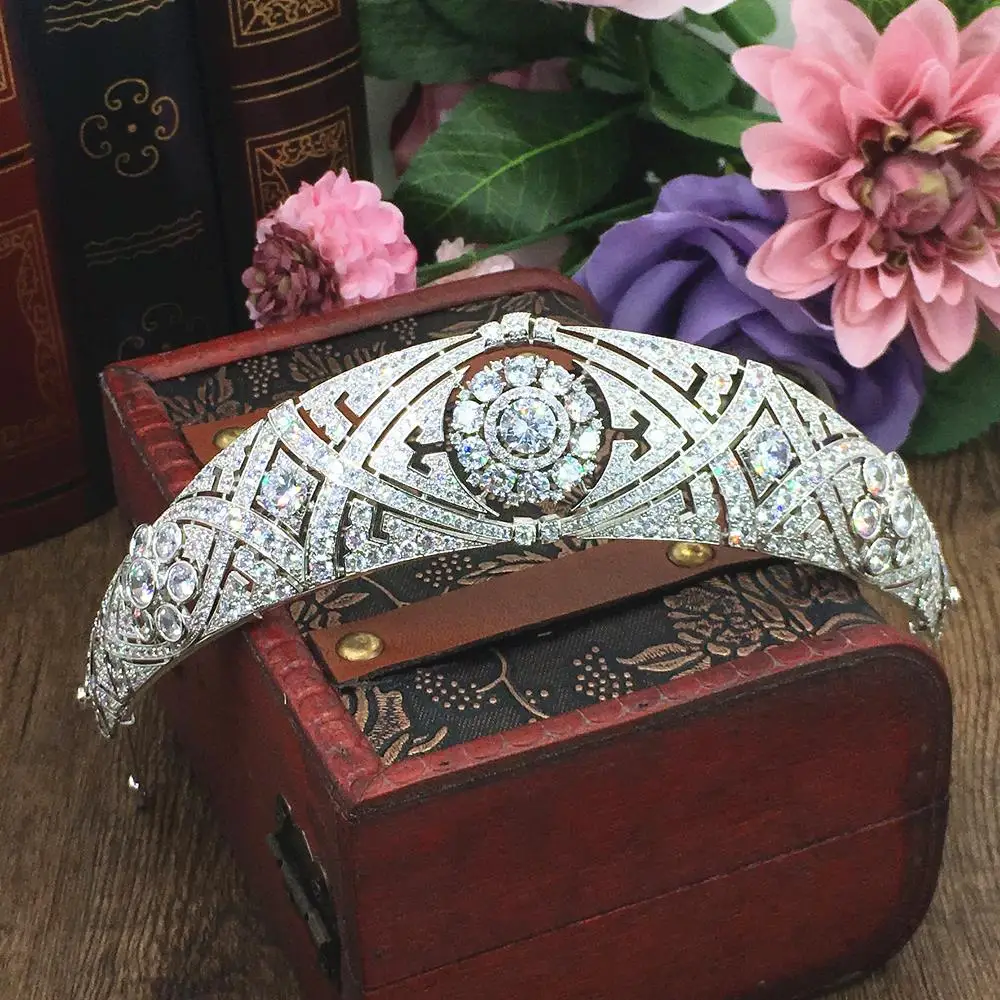 

Paved Full Cubic Zircon Tiara Zirconia Princess Crown CZ Coroa Bridal Wedding Hair Accessories Jewelry Bijoux Cheveux WIGO1275B