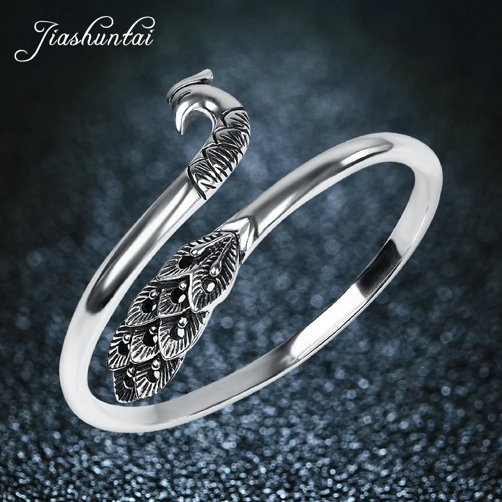 

JIASHUNTAI Retro Silver Peacock Bangles For Women 990 Sterling Silver Jewelry Handmade Vintage Opening
