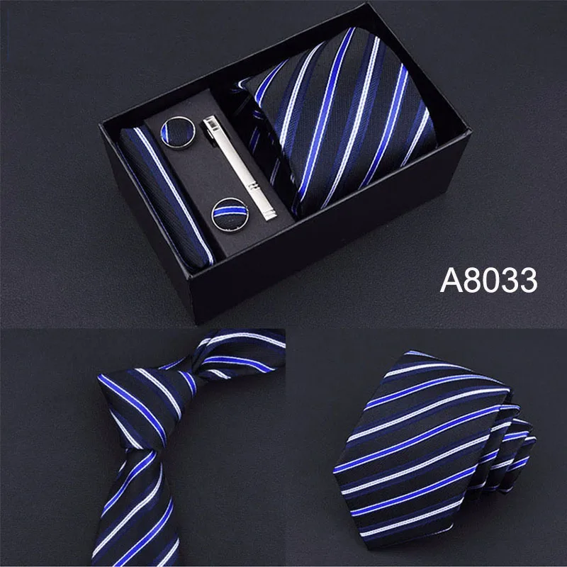 Для мужчин наборы галстуков Hanky Запонки И Зажимы подарочная коробка в полоску Пейсли галстук в точку набор галстуков Gravata Cortabata для Для