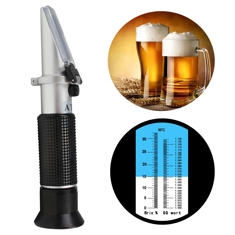 

Beer 0~40% Brix 0~25% Alcohol Wort Specific Gravity Refractometer Beer Fruit Juice Wine Sugar Test Meter