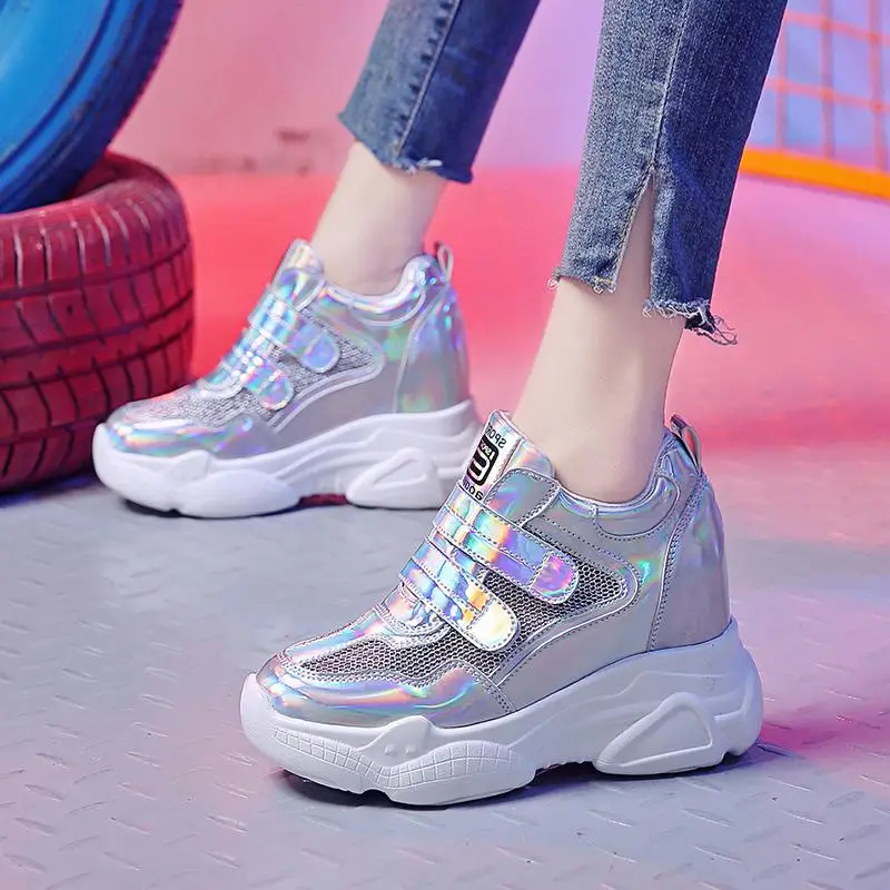 

Women Platform Sneakers Mesh Chunky Sneakers 8cm High heels Casual Increase Shoes Elevator Flats Ladies Creepers Platform Wedges