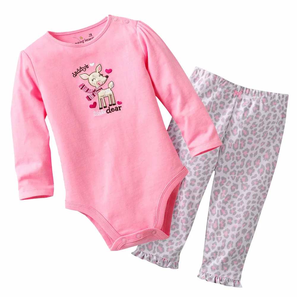 Pink Baby Clothes Suits Long Sleeve Bodysuits Pant Sets PP Pants 2