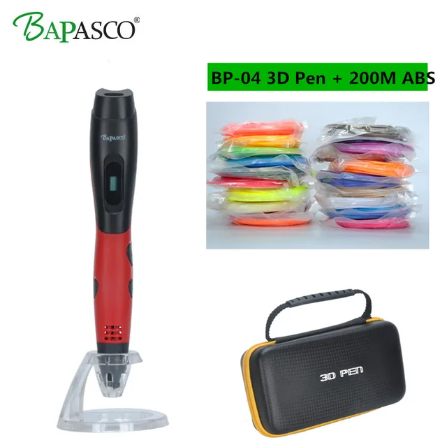 Cheap 2018 Hot Sale 3D Pen Add 200Meter(20Color) ABS Filaments Bapasco 3D Printing Pen 3D Model Kids Best Gift 3D Drawing Pen Gift Box