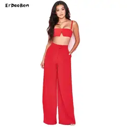 ERDAOBEN пикантные Модные женские летний комплект 2018 Bodycon свободные брюки партия перо штаны + топы набор Клубные BH5417