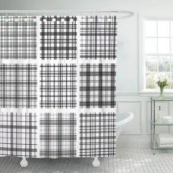 

Shower Curtain Gray Madras of Patterns Scottish Plaid Modern Solid Beautiful Black Bold Collection Bathroom Curtains