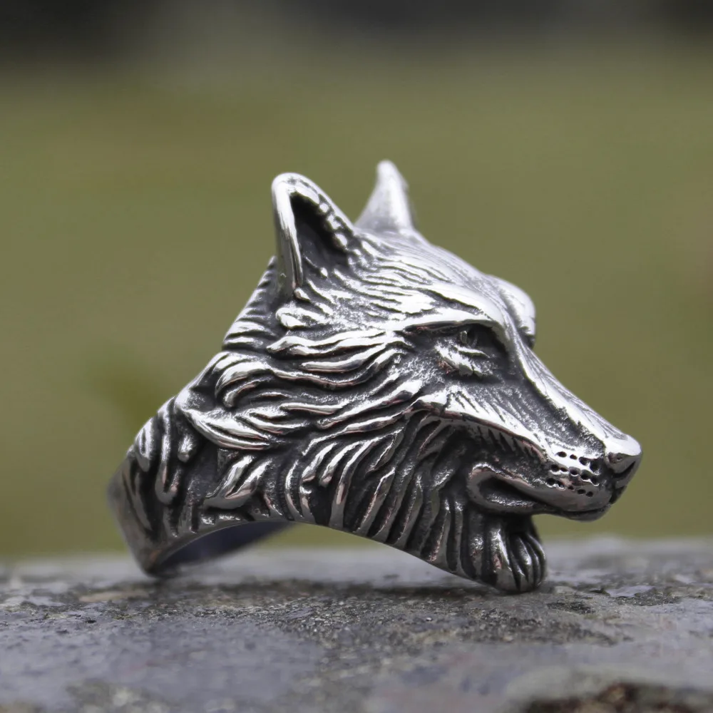 Серебряный цвет 316L нержавеющая сталь дикий волк Байкер Кольца Мужская мода животных Ювелирные изделия подарок для Него
