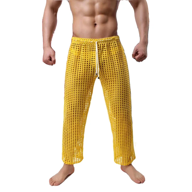 KWAN.Z Men’s Pajamas Bathrobes mens sexy sleepwear brand-clothing Casual Home wear hollow Nets Sexy mens sheer pajamas Celos