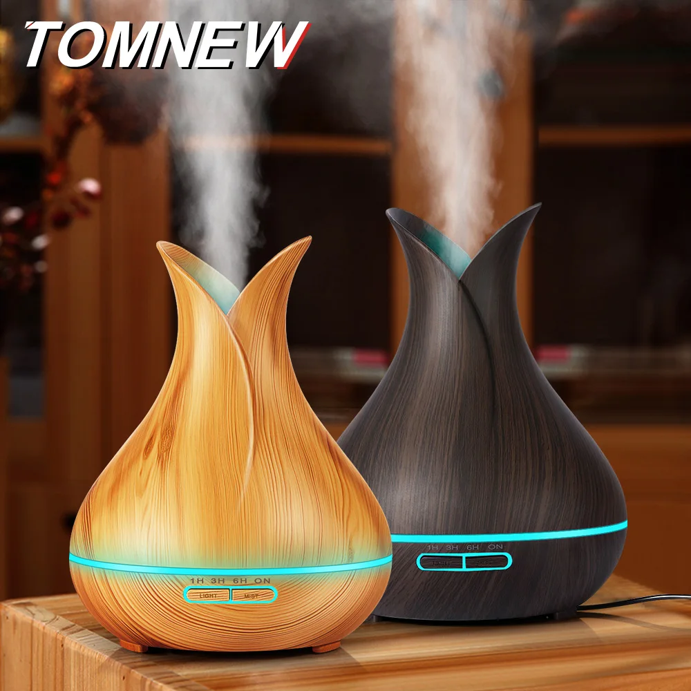 

TOMNEW 400ML Essential Oil Diffuser Humidifier Ultrasonic Aroma Aromatherapy Diffuser Wood Grain Vase Shape Mist Maker for Yoga