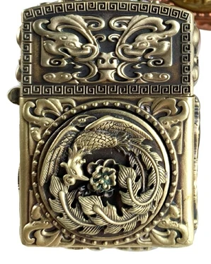 SLGZS 3style часы видеодор 12 зодиака 3D кости Феникс двухсторонний может работать латунь тибетский серебряный Emboss зажигалка - Цвет: brass