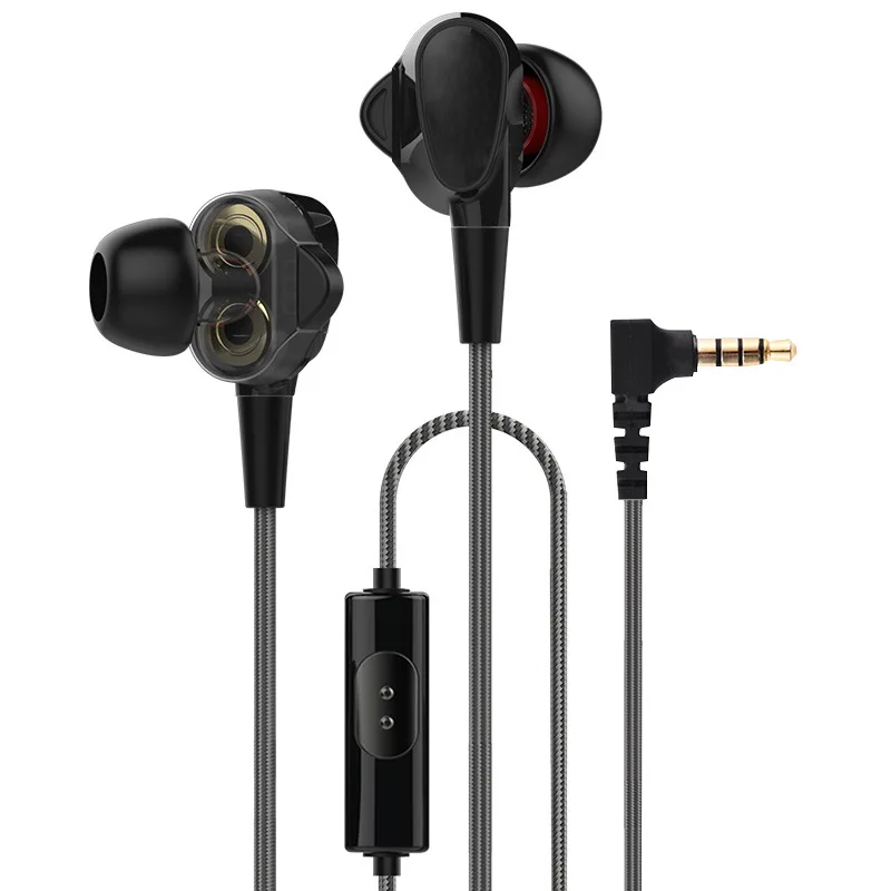 

Newest Double Dynamic HiFi Earphone 2 Speaker Unit Stereo Headphones Lossless Sound Headset With MIC 3.5 mm for phone