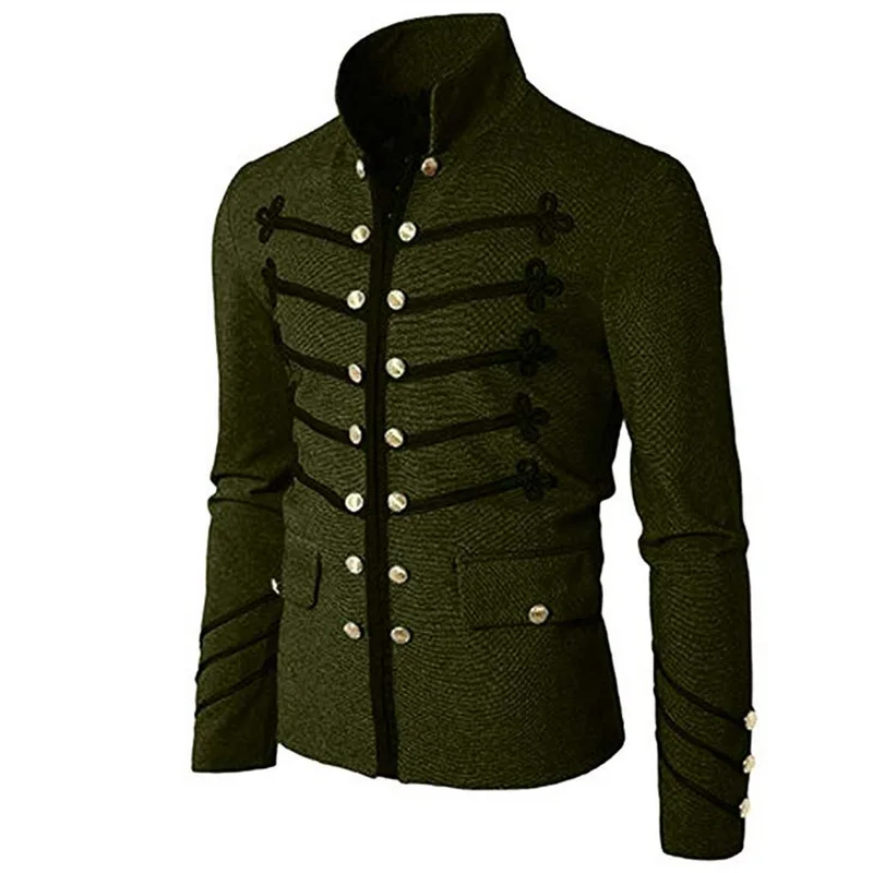 

2019 Vintage Solid Men Gothic Jacket Steampunk Tunic Rock Frock Male Vintage Punk Costume Metal Military Coat Outwear