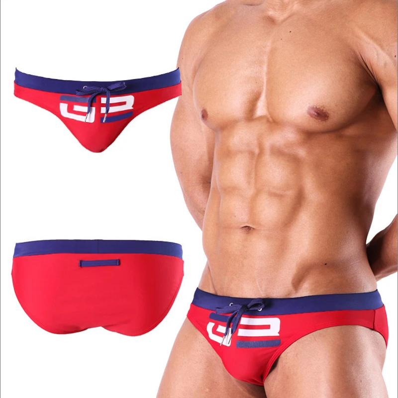 

Low Rise Men's Swimwear Sexy Gay Swim Briefs Short Swimming Trunk Beach Shorts Patchwork Color Boxer Swimwear