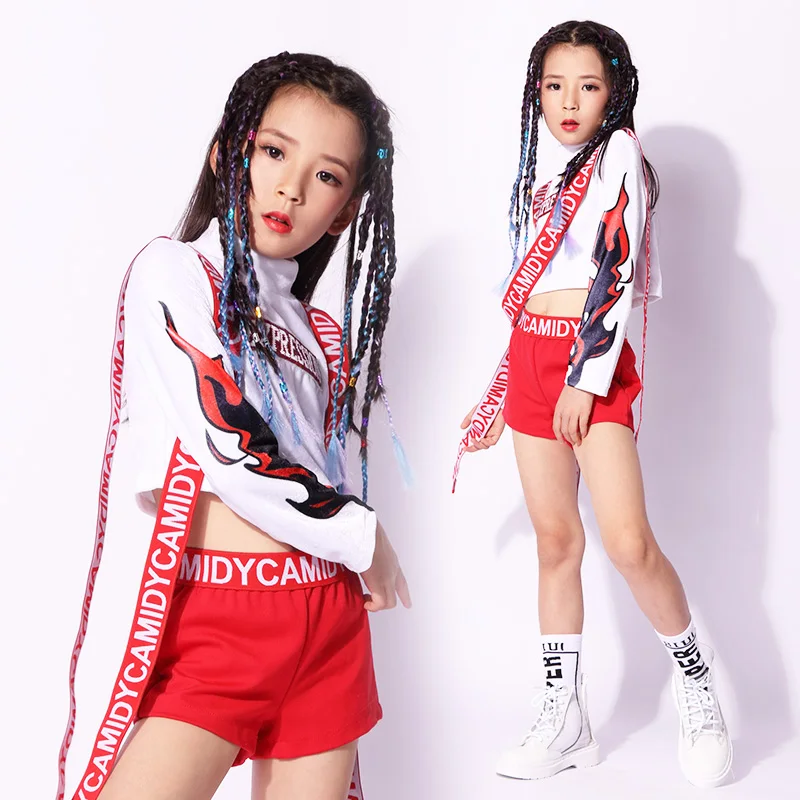 

Red Kids Children Hip Hop Dance Costume Sparkly Stage Jazz Dance Costumes Suit Girls Crop Top and Pants Street Dance Boys Cloth