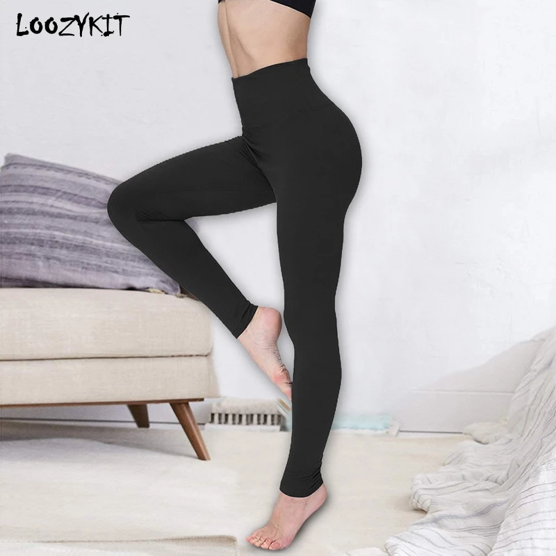 

LOOZYKIT 2019 Women's Empire Waist Tummy Compression Control Leggings Female Modal Spring Autumn Slim Fit Workout Yoga Pants
