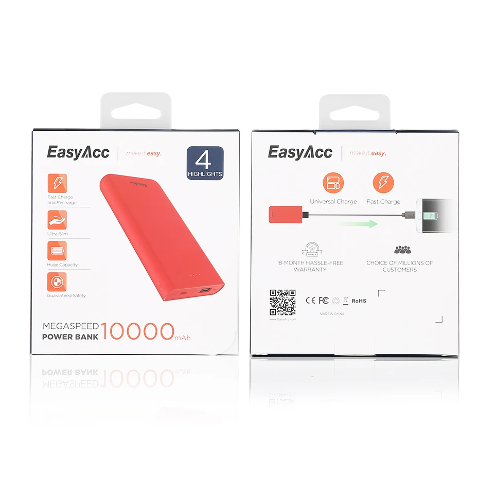 Easyacc 10000 мАч Мощность Дополнительный внешний аккумулятор с Светодиодный индикатор Портативный внешний Батарея USB Мощность Bank зарядное устройство мобильного Зарядное устройство для телефонов и Планшеты