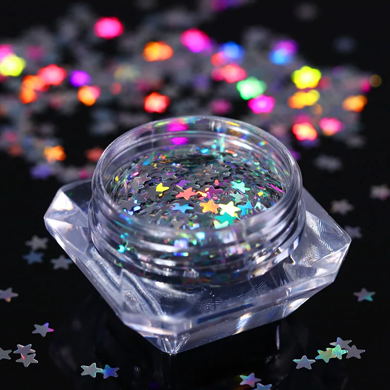

1.5g Holographic Nail Sequins Flakies Heart Star Rhombus Round Colorful Flakes Paillette Nail Art Decoration